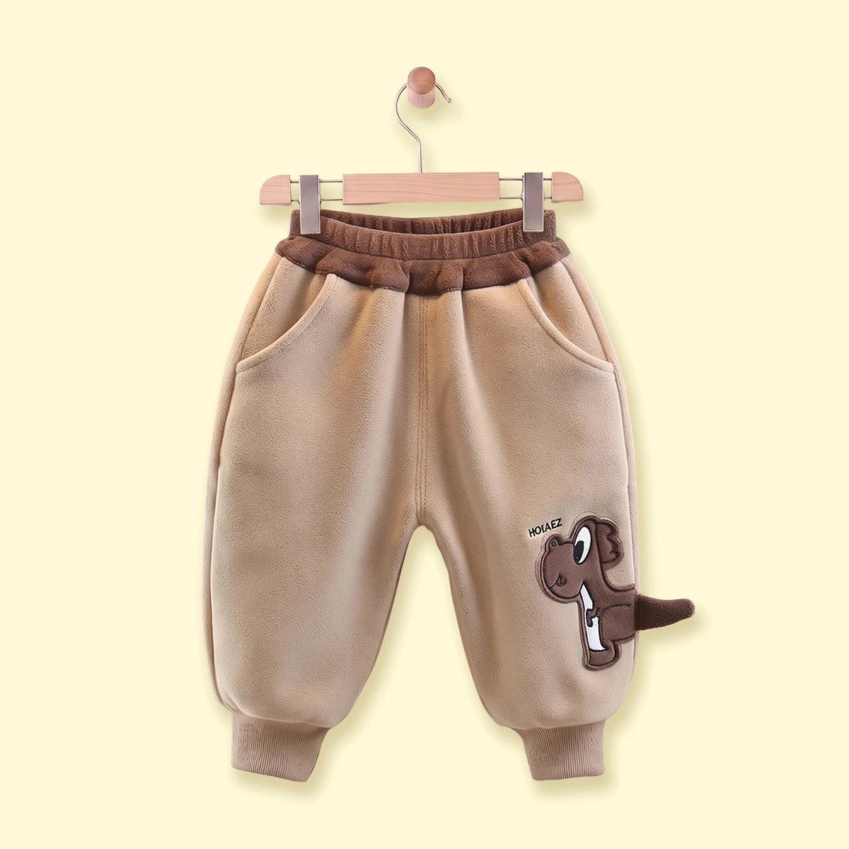 Boys Beige Dinosaur Applique Jogger Joggers Light Brown 1-2 Y