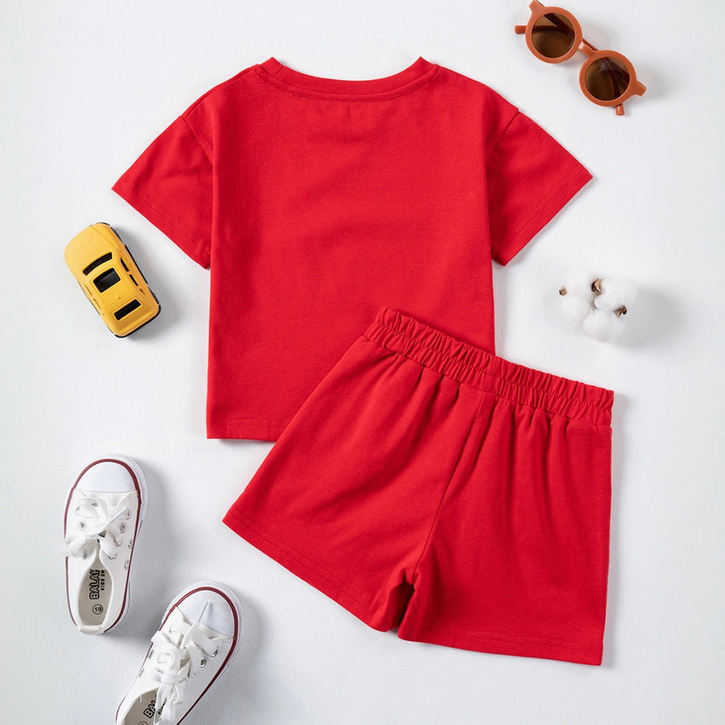 Boys Red Short Sleeves T-Shirt With Shorts Co-ord Sets Sets