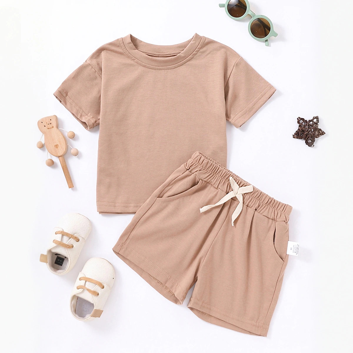 Boys Brown Short Sleeves T-Shirt With Shorts Co-ord Sets Sets Brown 1-2 Y