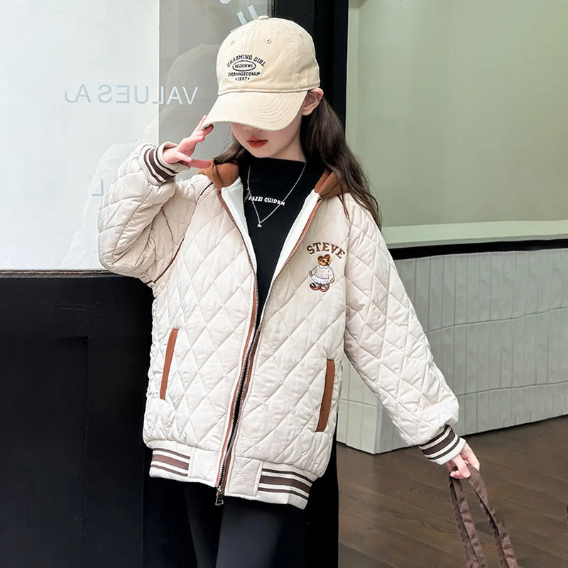 Girls Apricot Quilted Hooded Zipper jacket Coats & Jackets