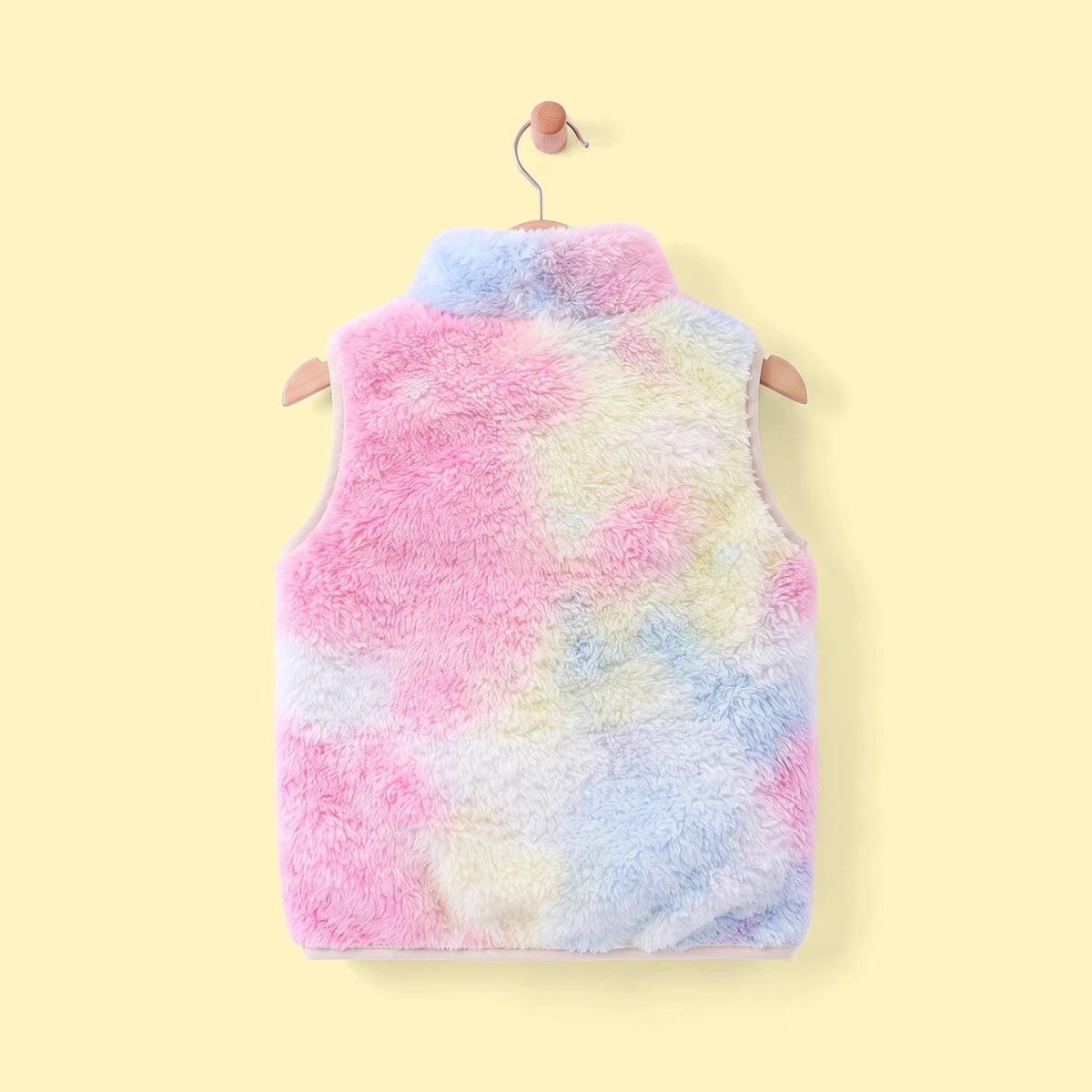 Girls Multicolor Tie-Dye Printed Fleece Front Zipper Sleeveless Winter Jacket Coats & Jackets