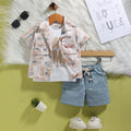 Boys Brown Abstract Printed Shirt With Shorts & T-Shirt Sets Sets Brown 6-12 M