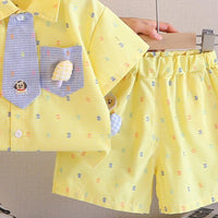 Boys Yellow Puppy Applique Short Sleeve Shirt With Shorts Sets 2 pc. Sets