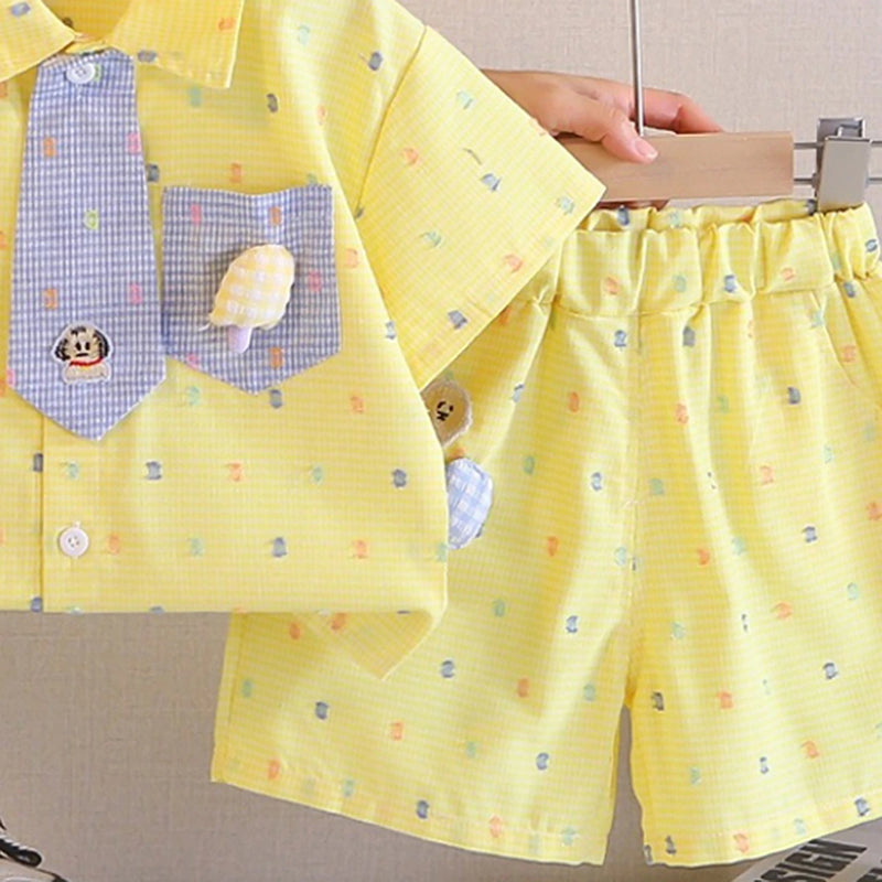Boys Yellow Puppy Applique Short Sleeve Shirt With Shorts Sets 2 pc. Sets