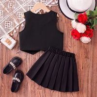 Girls Black Sleeveless Vest With Skirt Sets 2 pc. Sets