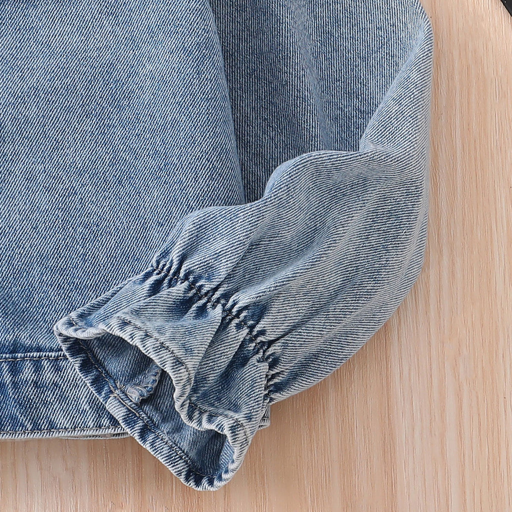 Girls Blue Solid Denim Long Sleeves Winter Jacket Coats & Jackets