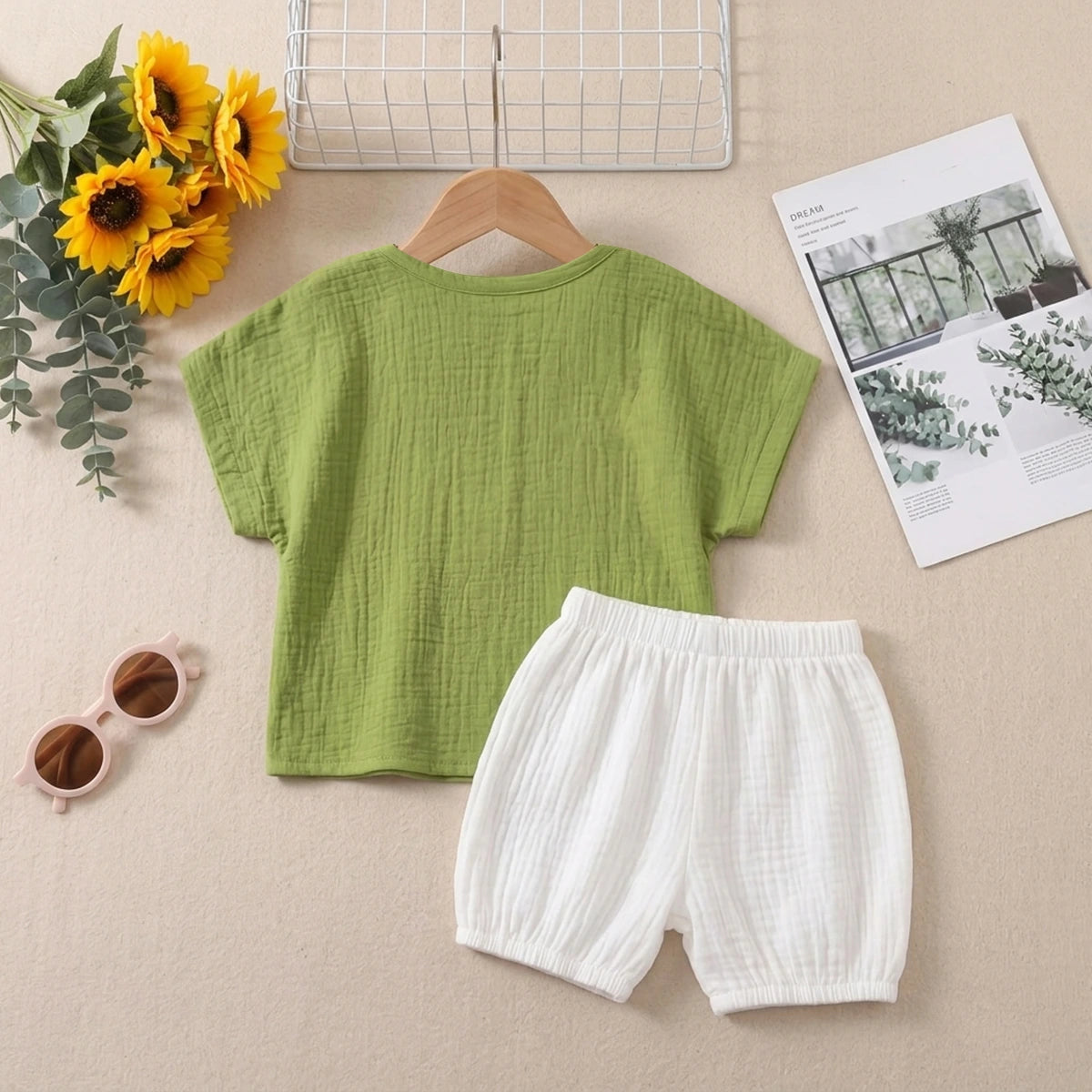 Boys Green Textured Short Sleeve T-Shirt With Shorts Sets 2 pc. Sets