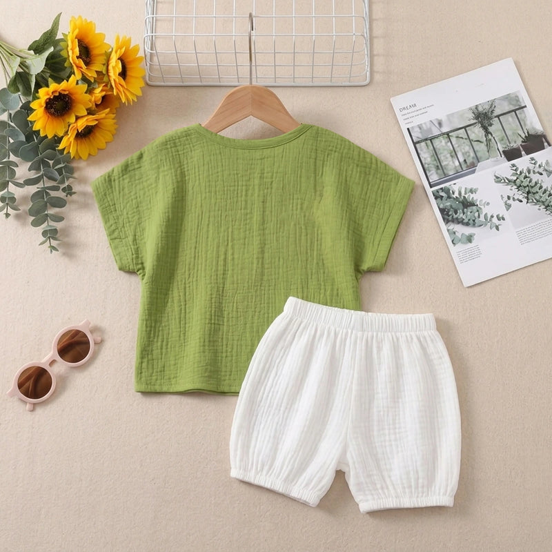 Boys Green Textured Short Sleeve T-Shirt With Shorts Sets 2 pc. Sets
