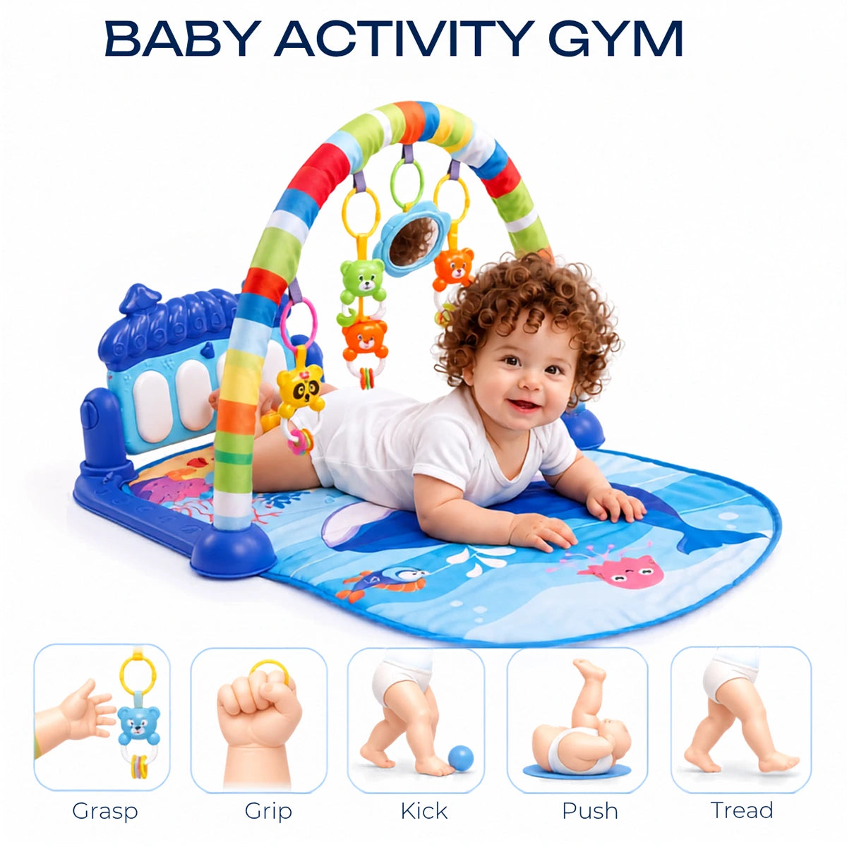 Dolphin Kick & Play Piano Gym - Baby Activity Mat Suitable For 0-3Y Trending Accessories