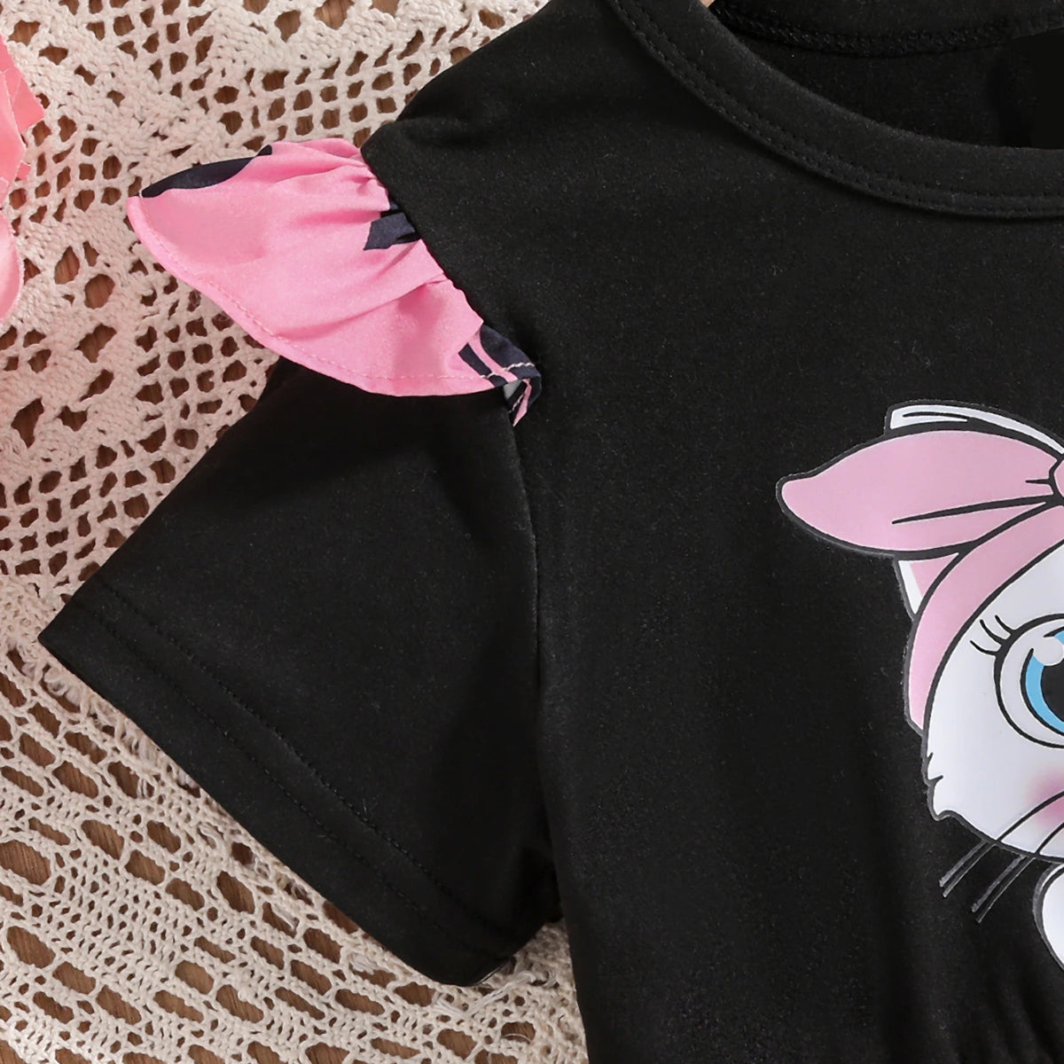 Girls Black Heart Print Short Sleeve Fit & Flare Dress Casual Dresses