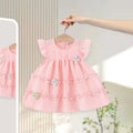 Girls Light Pink Mushroom Applique Round Neck Tiered Dress Casual Dresses Light Pink 1-2 Y