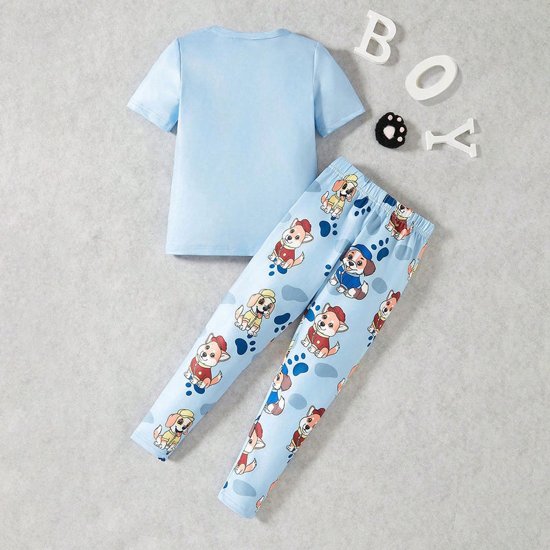 Boys Sky Blue Animal Graphic Short Sleeve T-Shirt With Elasticated Pants Set 2 pc. Sets