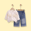 Girls Apricot Floral Sweatshirt & Denim Pants Sets Sets Apricot 1-2 Y