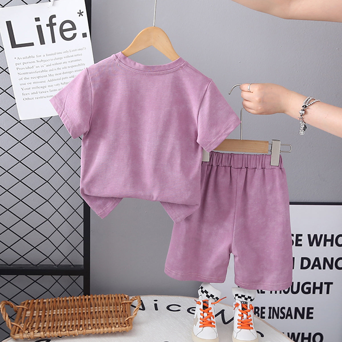 Boys Purple Typographic Printed T-Shirt With Contrast Pockets Shorts Set 2 pc. Sets
