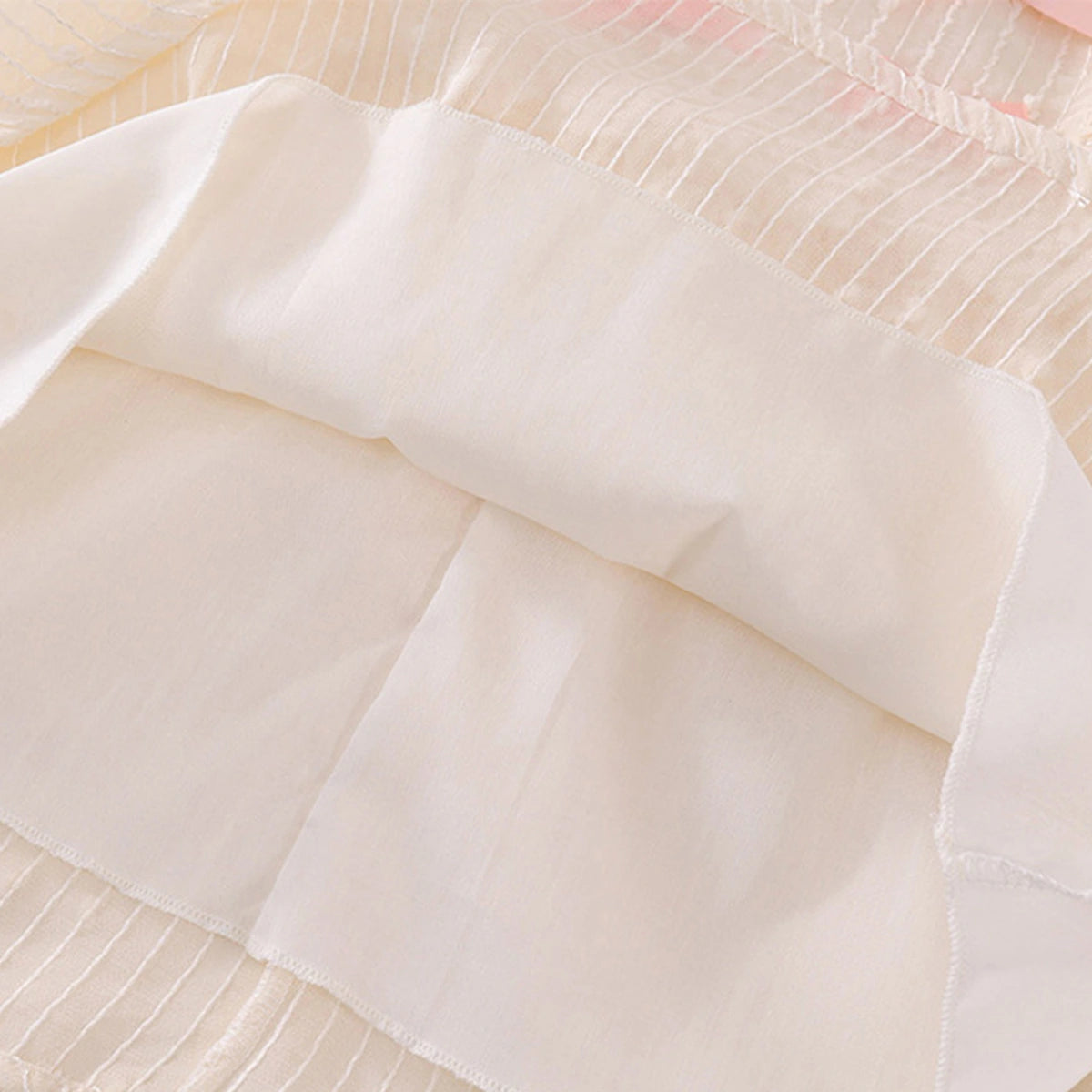 Girls Apricot Textured Bow Embellished Peter Pan Collar Dress Casual Dresses