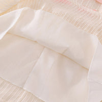 Girls Apricot Textured Bow Embellished Peter Pan Collar Dress Casual Dresses
