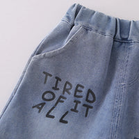 Boys Navy Blue Graphics Polo T-Shirt With Printed Denim Shorts Set Sets