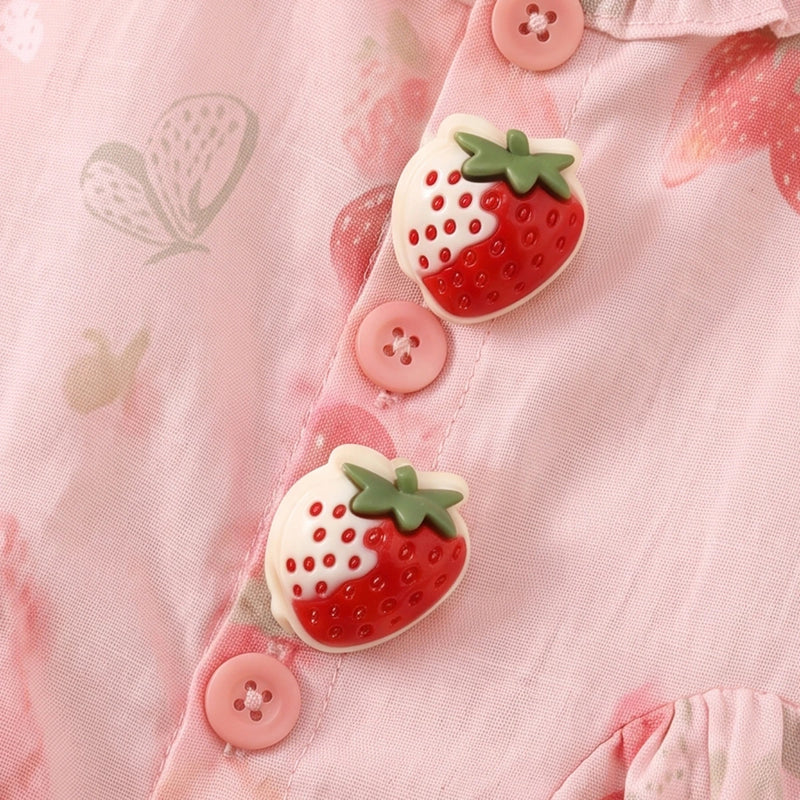 Girls Light Pink Strawberry Print Sleeveless Top With Pants Sets 2 pc. Sets