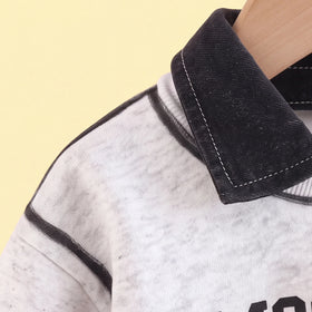 Boys Grey Typographic Polo Sweatshirt & Denim Pants Sets Sets