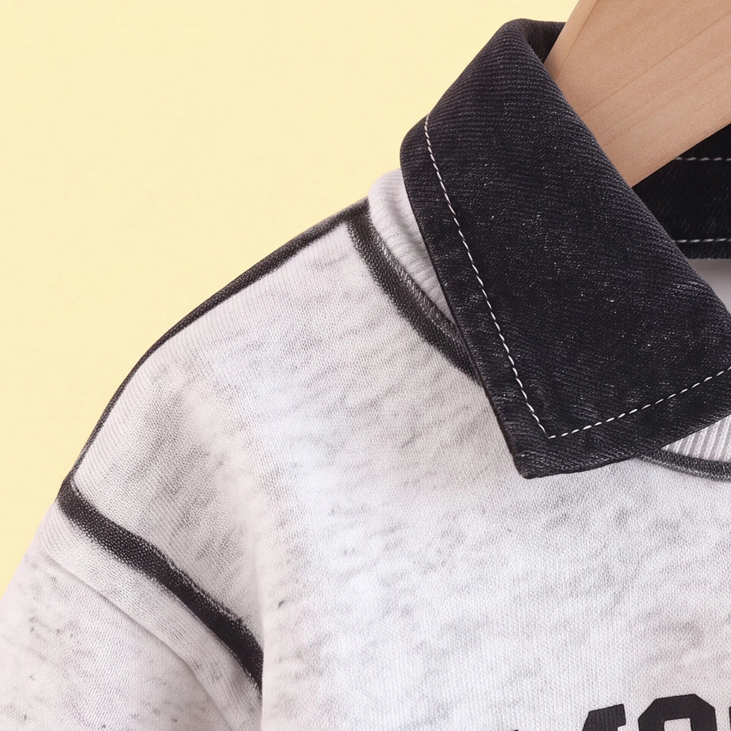 Boys Grey Typographic Polo Sweatshirt & Denim Pants Sets Sets