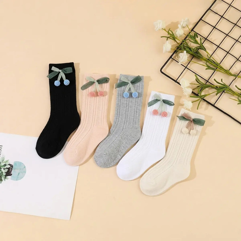 Pack of 5 Girls Multicolour Cherry Applique Calf Length Socks Socks Multicolor 0-1 Y
