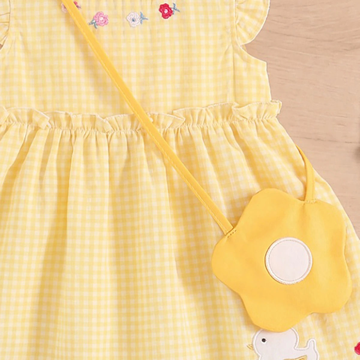 Girls Yellow Floral Embroidered Flutter Sleeve A-line Dress Casual Dresses