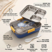 Kids Blue Astronaut Stainless Steel 3-Compartment Lunch Box Trending Accessories
