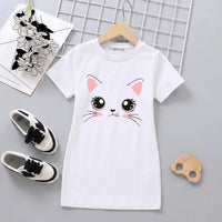 Girls Off White Cat Graphic Short Sleeve T-Shirt Dress Casual Dresses Off White 4-5 Y