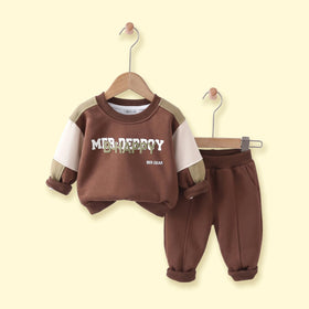 Boys Brown Typographic Sweatshirt & Pants Sets 2 pc. Sets Brown 1-2 Y