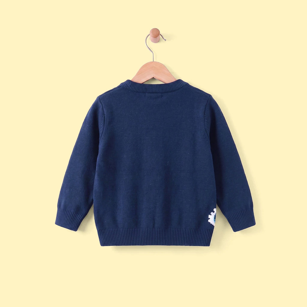 Boys Navy Blue Long Sleeve Dinosaur Cartoon Graphic Sweater Sweaters & Cardigans