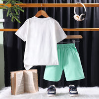 Boys Green Cartoon Character Printed T-Shirt With Elasticated Shorts Sets Sets