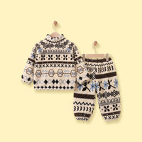 Girls Beige Floral Fleece Jacket & Pants Co-ord Sets Sets