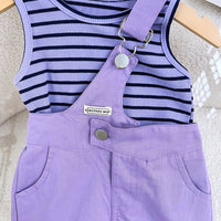 Girls Purple Striped Tank Top with Shorts Set Sets   