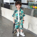 Boys Green Tropical Palm Print Shirt With Shorts Sets 2 pc. Sets Green 1-2 Y
