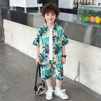 Boys Green Tropical Palm Print Shirt With Shorts Sets 2 pc. Sets Green 1-2 Y