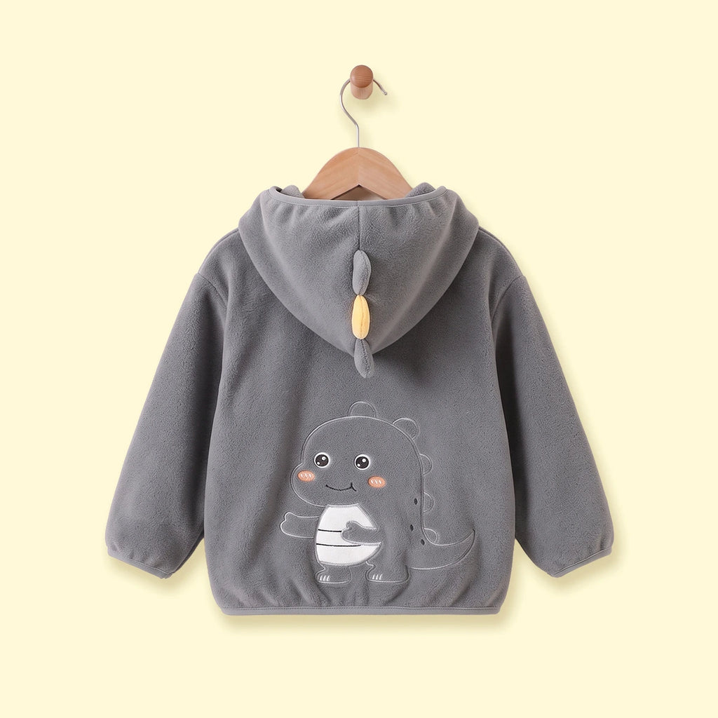 Boys Grey Dinosaur Embroidered Hooded Jacket Coats & Jackets