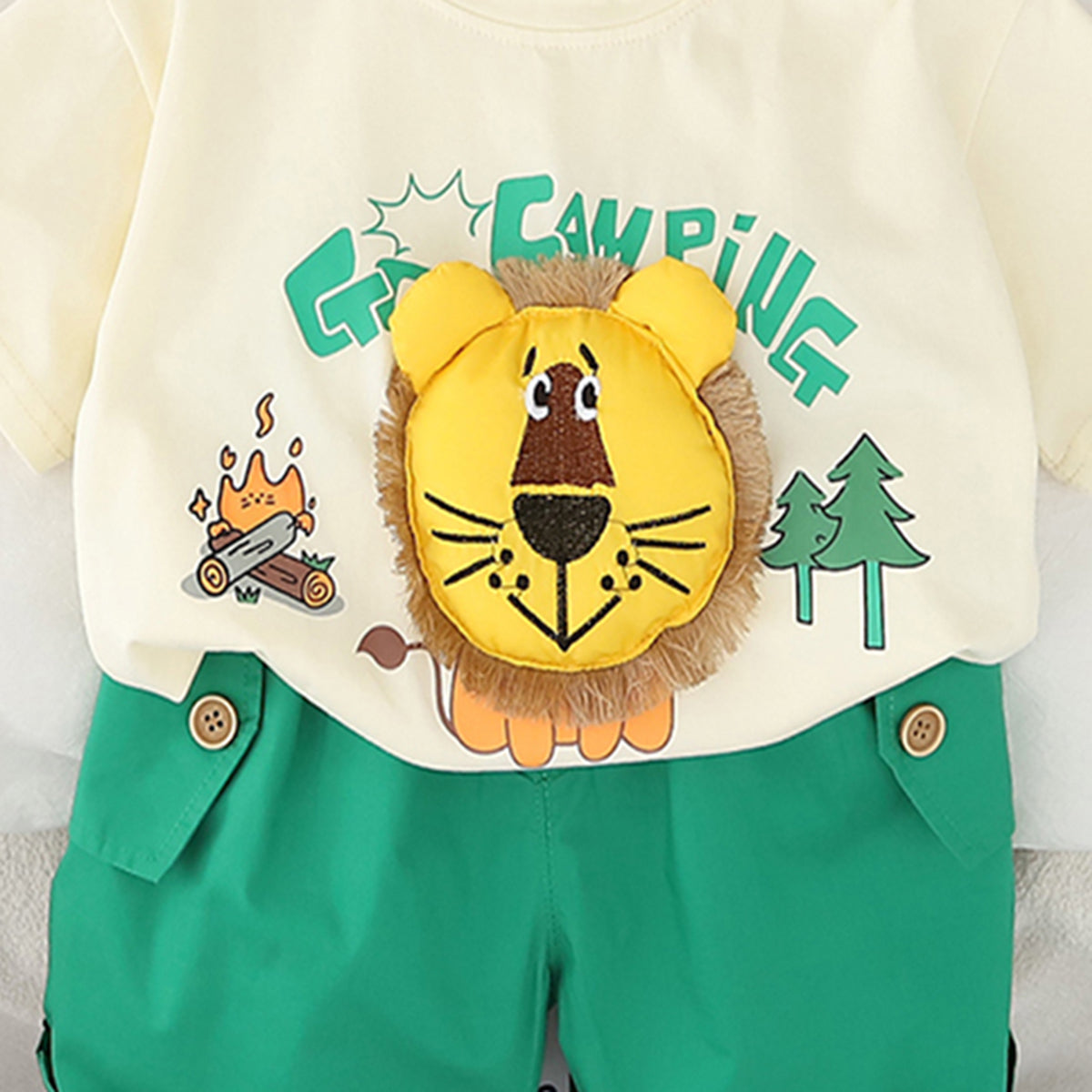 Boys 3D Lion Appliqued T-Shirt With Green Shorts Set 2 pc. Sets