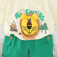 Boys 3D Lion Appliqued T-Shirt With Green Shorts Set 2 pc. Sets