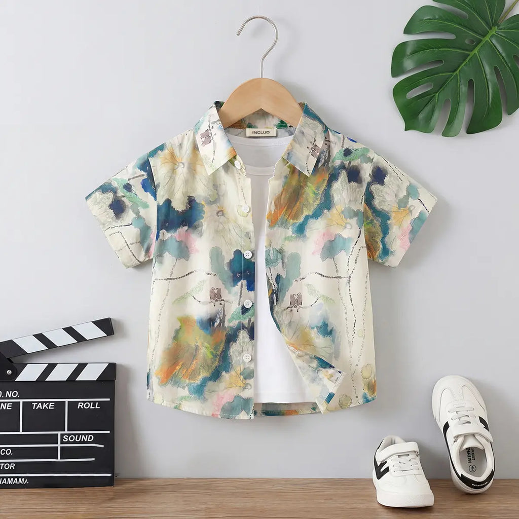 Boys Apricot Abstract Printed Short Sleeves Shirt Shirts Apricot 1-2 Y