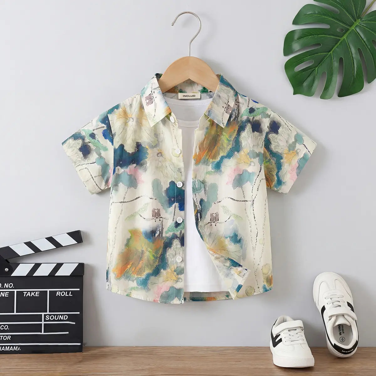 Boys Apricot Abstract Printed Short Sleeves Shirt Shirts Apricot 1-2 Y