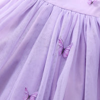 Girls Purple Butterfly Applique Tulle Overlay Fit & Flare Party Dress With Puff Sleeves Party Dresses