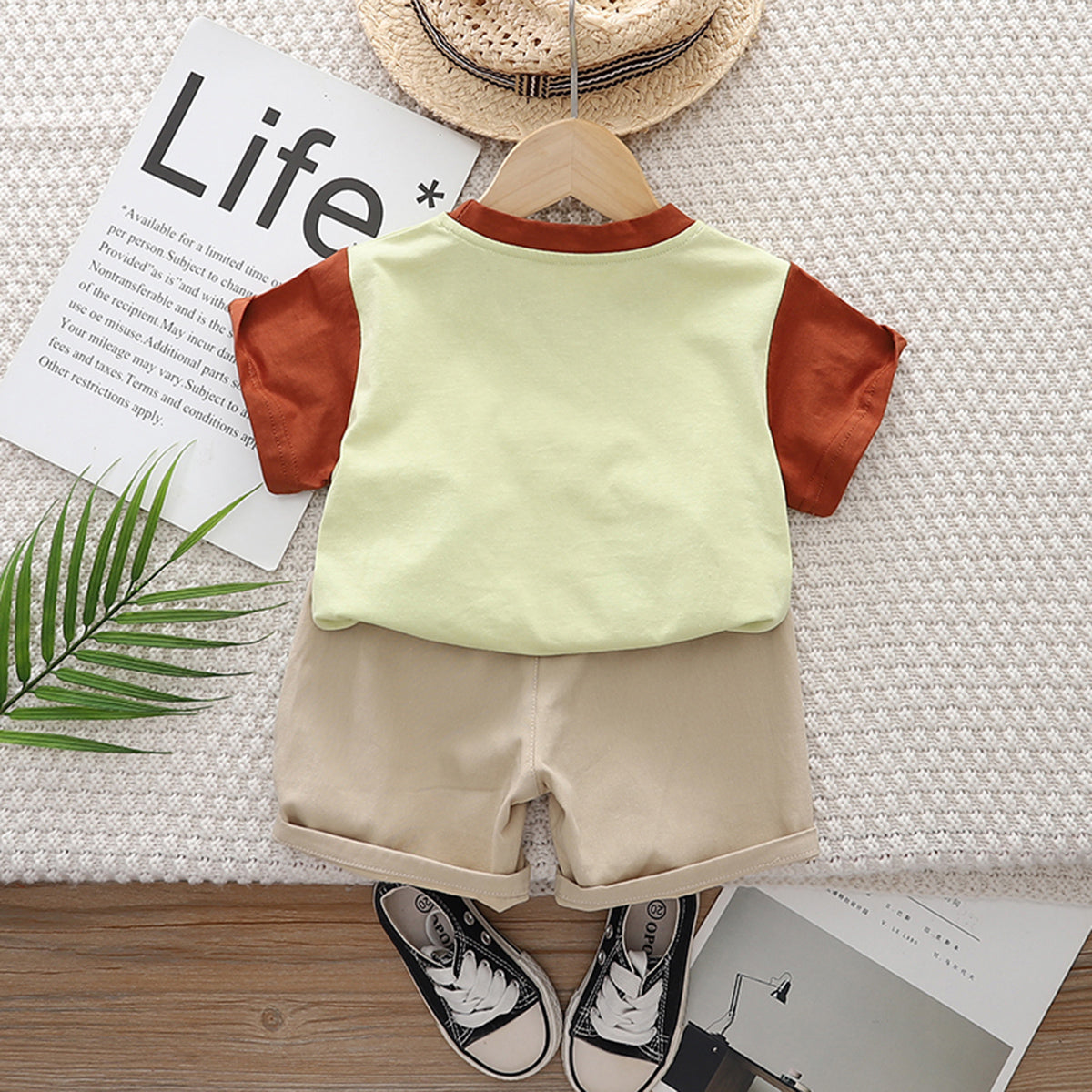 Boys Yellow Car Print Short Sleeve T-Shirt With Elasticated Shorts Set 2 pc. Sets