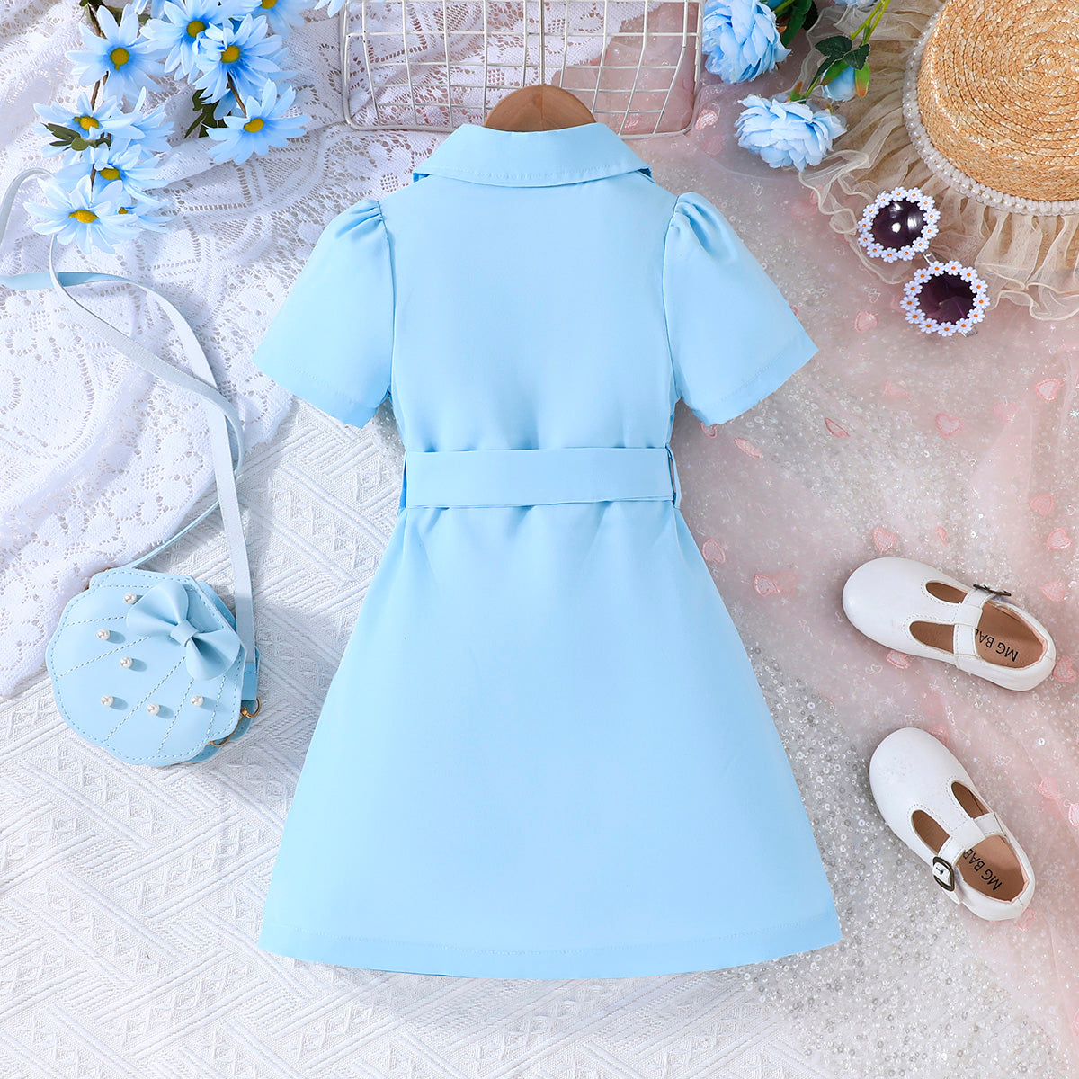 Girls Sky Blue Solid Summer Casual Blazer Dresses Casual Dresses