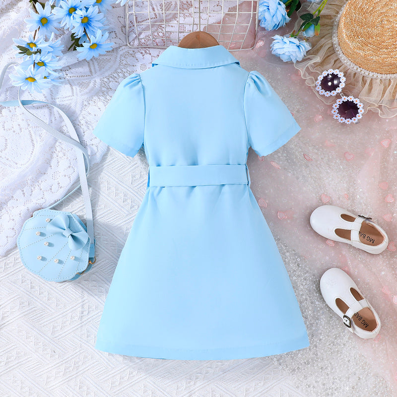 Girls Sky Blue Solid Summer Casual Blazer Dresses Casual Dresses