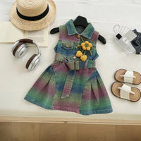 Girls Multicolor Stripes Sleeveless Drop Waist Dress Casual Dresses Multicolor 1-2 Y