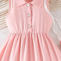 Girls Pink Sleeveless Fit & Flare Dress With Pearl Detailing Casual Dresses