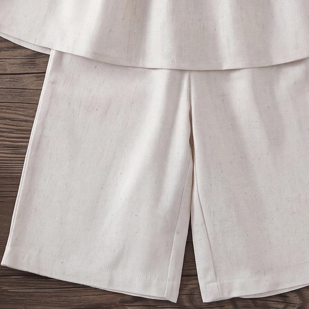 Girls Beige Pleated Sleeveless Top With Pants Sets 2 pc. Sets