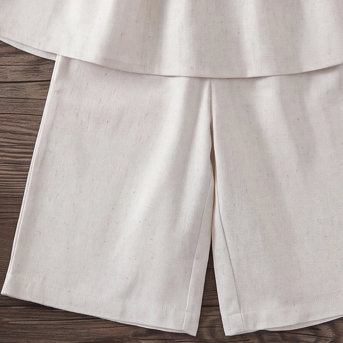 Girls Beige Pleated Sleeveless Top With Pants Sets 2 pc. Sets