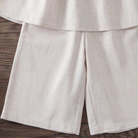 Girls Beige Pleated Sleeveless Top With Pants Sets 2 pc. Sets