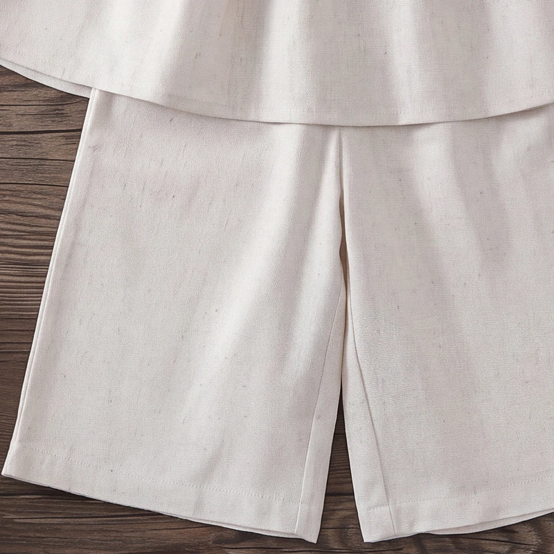 Girls Beige Pleated Sleeveless Top With Pants Sets 2 pc. Sets